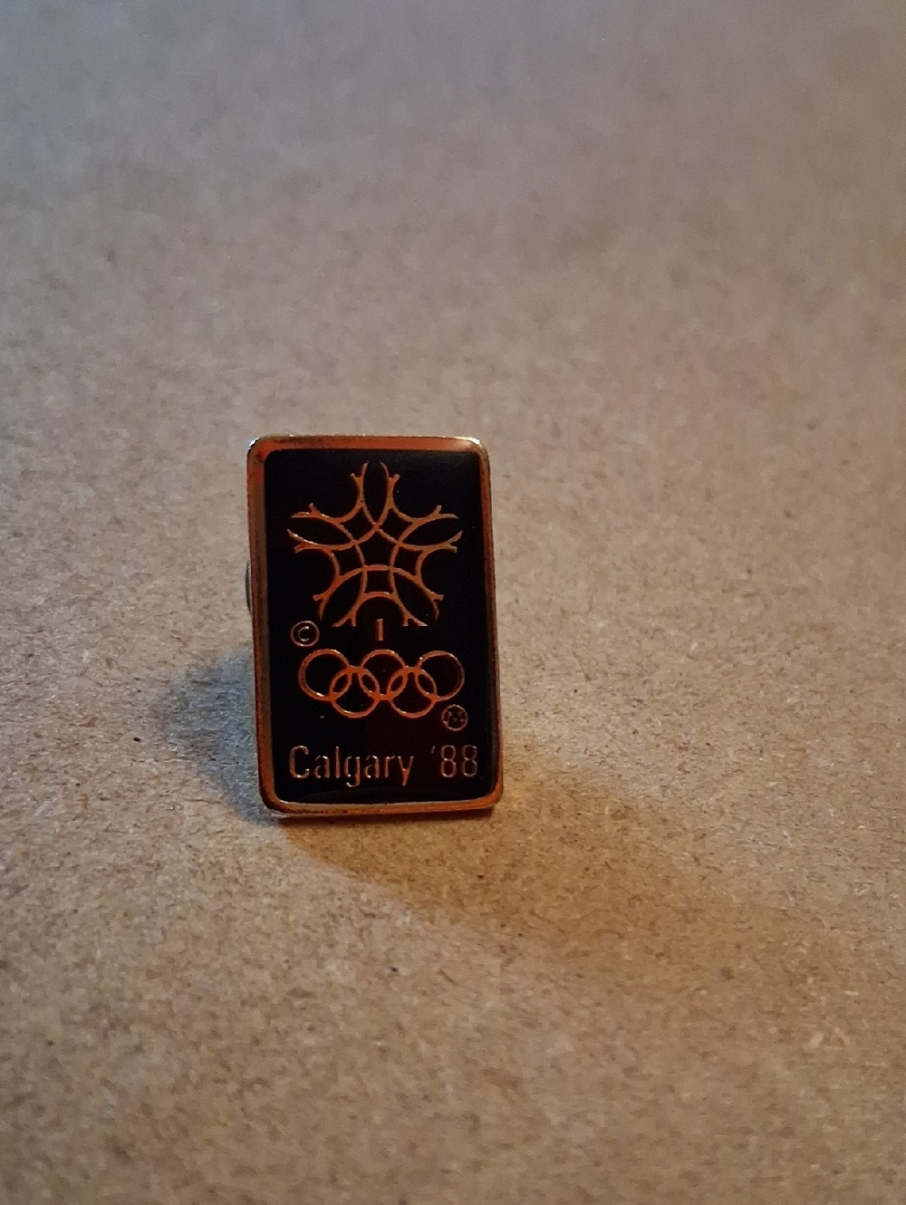Calgary '88 Olympic Pin - Black and Gold Rectangle